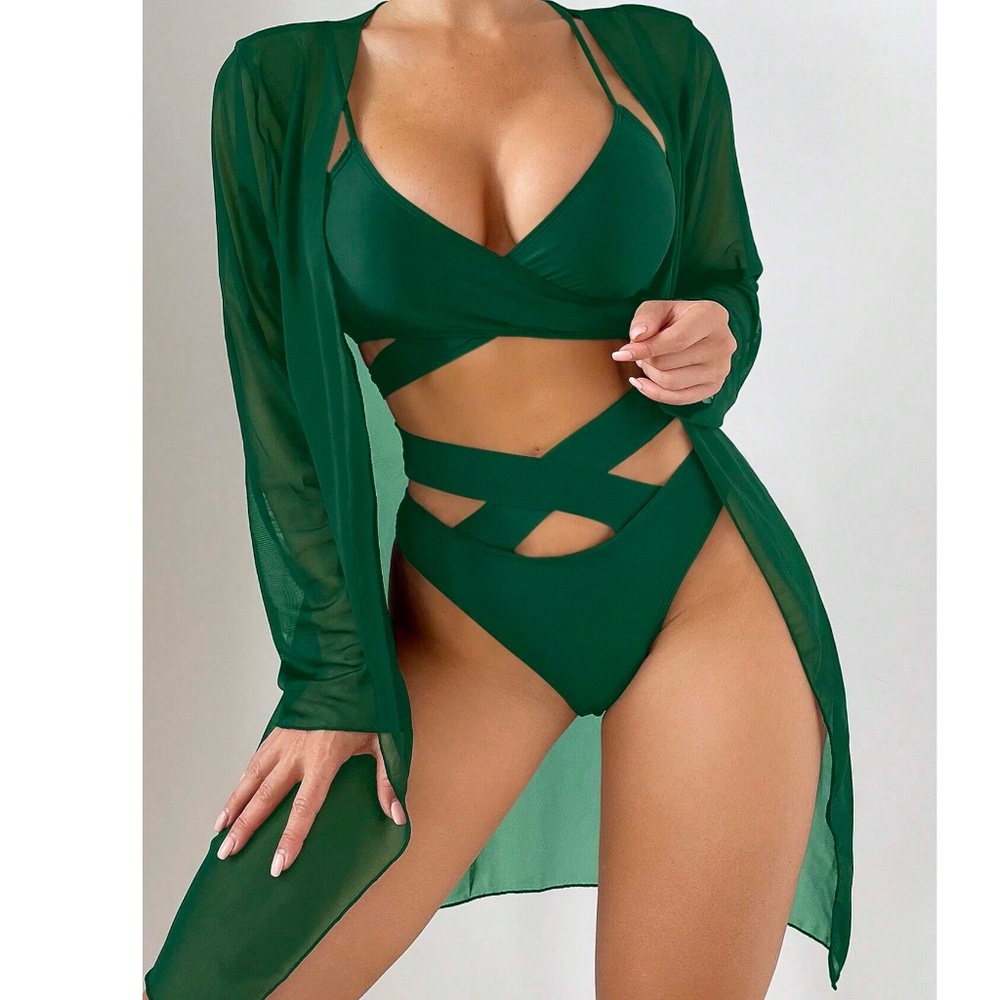Solid Cut out Wrap Cheeky Bottom Bikini Swimsuit